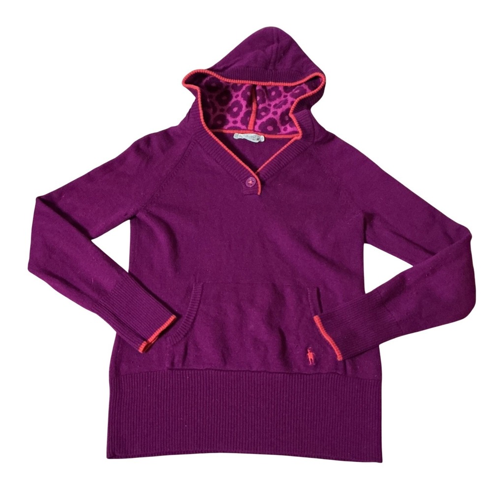 Smartwool Womens 100% Merino Wool Hoodie Sweater Purple Leopard Hood S FLAW
